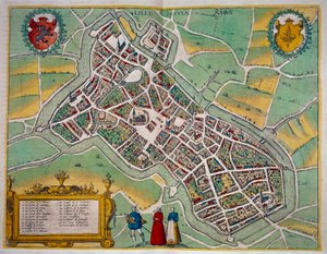 Kart over byen Lille fra "" Civitates Orbis Terrarum"" av Georg Braun (1541-1622) og Frans Hogenberg (1535-1590) Rundt 1572-1617. paris, BN