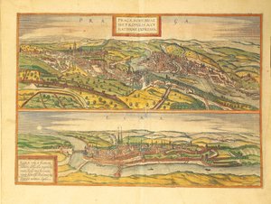 Praha og Cheb, Eger fra Cities of the World av Georg Braun av Georg Braun and Hogenberg Franz