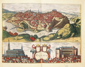 Spania, Toledo, byen Toledo fra Civitates Orbis Terrarum av Georg Braun og Franz Hogenberg, gravering av Georg Braun and Hogenberg Franz