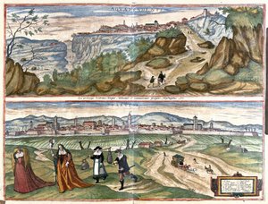 Acquapendente (provinsen Viterbo) og Treviso, Italia (gravering av Georg Braun and Hogenberg Franz