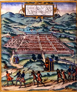 Cuzco, hovedsenteret for inka-sivilisasjonen. Atlas de Braun og Hogenberg