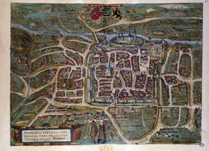 Kart over den tyske byen Weimar. Gravering fra atlaset til "Braun og Hogenberg" 1572