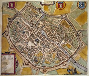 Kart over byen Tours i Frankrike. Gravering fra atlaset til "Braun og Hogenberg"" 1572