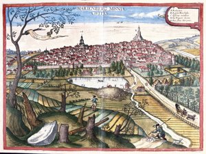 Marienberg, Sachsen, Tyskland (gravering av Georg Braun and Hogenberg Franz