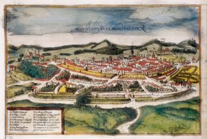 Plan for byen Montpellier av Georg Braun and Hogenberg Franz