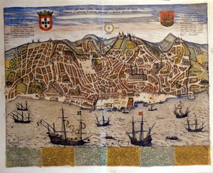 Utsikt over Lisboa på slutten av 1500-tallet. Atlas "Civitates Orbis Terrarum" av Braun & Hogenberg