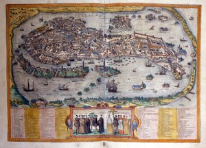 Utsikt over Venezia fra Atlas "Civitates Orbis Terrarum" av Braun og Hogenberg