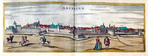 Utsikt over byen Leipzig i Tyskland. Gravering fra atlaset til «Braun og Hogenberg» fra begynnelsen av 1600-tallet av Georg Braun and Hogenberg Franz
