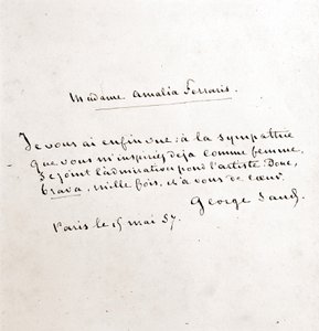 Brev fra George Sand (Aurore Dupin, Baronne Dudevant) (1804-1876) til Madame Amalia Ferraris, Paris 19. mars