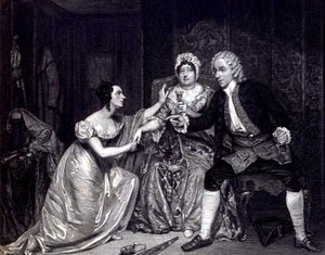 Mrs Blanchard, Mrs Davenport og Miss M. Tree som Peachum, Mrs Peachum og Polly i 