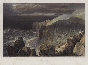 Lands End, Cornwall (farget gravering) av George (after) Cooke