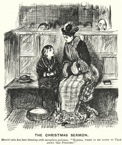 Punch tegneserie: The Christmas Preken (gravering) av George (after) Du Maurier