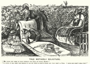 Punch tegneserie: True Motherly Solicitude (gravering) av George (after) Du Maurier