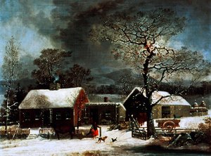 Vinterscene i New Haven, ca. 1858 (litho-farge) av George (after) Durrie