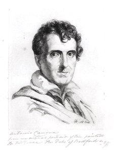 Portrett av Antonio Canova (1757-1822) 1817 (gravering) (s/hvitt foto) av George (after) Hayter