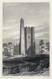 Klokketårnet rundt tårnet og sverdens kirke (gravering) av George (after) Petrie
