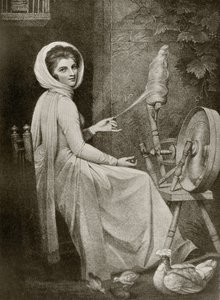 Lady Hamilton as The Spinster, gravert av Thomas Cheesman, fra 'The Print-Collector's Handbook' av Alfred Whitman, utgitt av George Bell & Sons