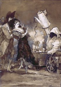 Kaffe med varm melk (etter Goya) (gouache på gessomalt bord)