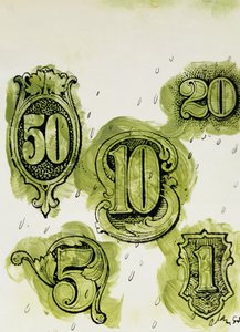 Dollars (blekk og wc på papir) av George Adamson