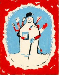 Snømann med mange armer, 1970-tallet (gouache på kort)