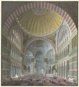 Interiør i Hagia Sophia med knelende og stående tyrkere av George Antoine Prosper Marilhat