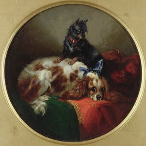 Blenheim Spaniel og Terrier, maleri etter J.F. Herring (1795-1865)