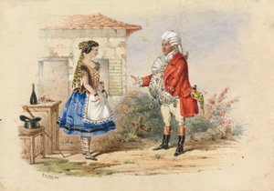 Adina og Dr. Dulcamara, scene fra Donigettis Elisir d'Amore