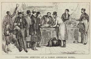 Reisende som ankommer et stort amerikansk hotell av George Augustus Sala