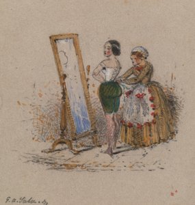Kvinne dressing, med hushjelp av George Augustus Sala