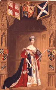 Dronning Victoria i et strømpebånd (litho i farge) av George Baxter