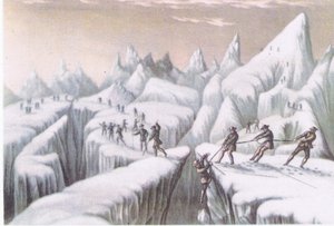 Etapper i bestigningen av Mont Blanc, fra British Adventure utgitt av Collins, 1947 av George Baxter
