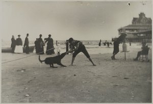 Boy and Dog, Iron Pier, Coney Island, Brooklyn, ca. 1885 (trykt gelatinsølvtrykk)