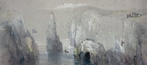 Utsikt over Flamborough Head, som viser en gruppe menn som samler måkeegg av George Bryant Campion