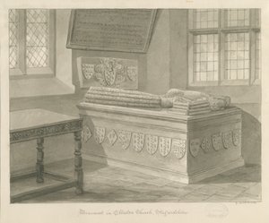 Ellastone Church - Monument til Sir John Fleetwood: sepia-tegning, 1841