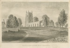 Ellastone Church: sepia-tegning, 1841