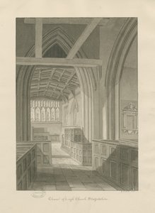 Interiør i Leigh Church: sepia-tegning
