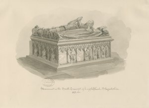 Leigh Church - Monument of Sir John Aston: sepia-tegning, 1841
