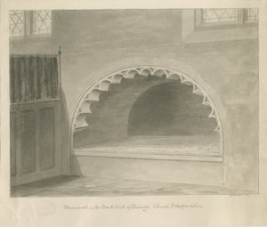 Penkridge Church - Monument i South Wall: sepia-tegning, 1841