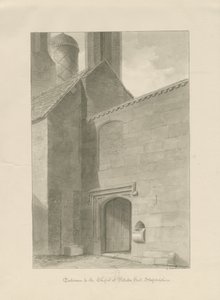 Pillaton Hall - Kapellinngang: sepia-tegning av George Buckler