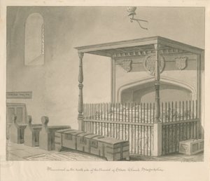 Stowe Church - Bordgrav: sepia-tegning, 1841 av George Buckler