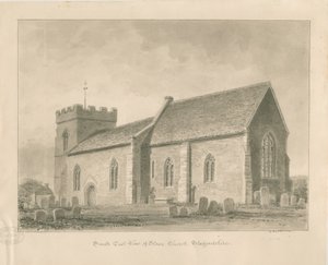 Stowe Church: sepia vask tegning av George Buckler