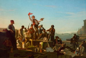 Jolly Flatboatmen i havn av George Caleb Bingham