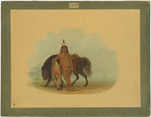 En cheyennekriger som hviler hesten sin av George Catlin