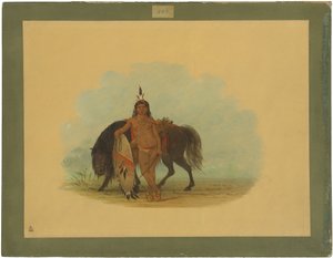 En cheyennekriger som lar hesten sin hvile av George Catlin