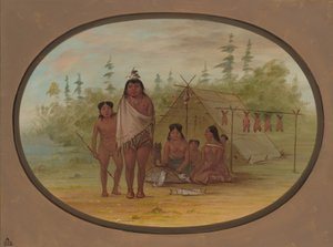 En flathodehøvding med sin familie, 18551869. av George Catlin