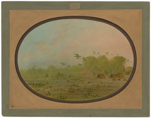 En liten landsby med Remos-indianere av George Catlin