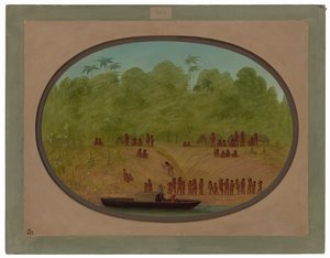An Omagua Village - Båtskisse av George Catlin
