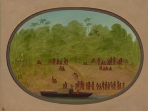 An Omagua Village - Boat Sketch, 18541869. av George Catlin
