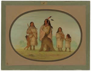 Assinneboine Warrior og hans familie av George Catlin