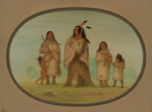 Assinneboine Warrior og hans familie, 18611869. av George Catlin